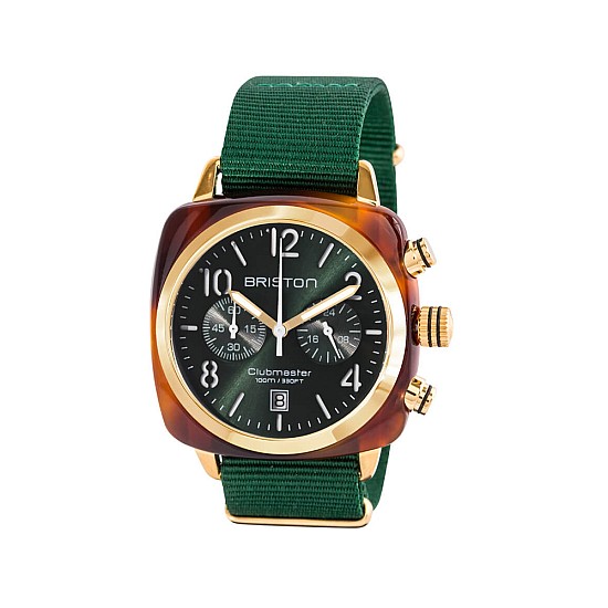 Годинник BRISTON Clubmaster Chrono date Yellow gold PVD 40 TORTOISE Green sunray