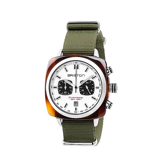 Годинник BRISTON Clubmaster Chrono date SPORT 42 TORTOISE acetate white dial Годинник BRISTON Clubmaster Chrono date SPORT 42 TORTOISE acetate white dial