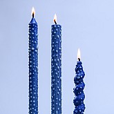 Dotted Taper Candles - Blue, Full Set of 3