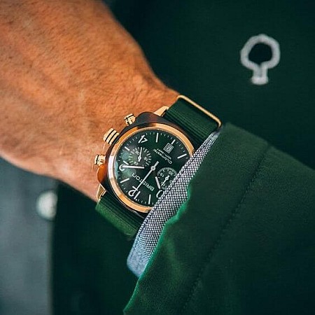 Годинник BRISTON Clubmaster Chrono date Yellow gold PVD 40 TORTOISE Green sunray