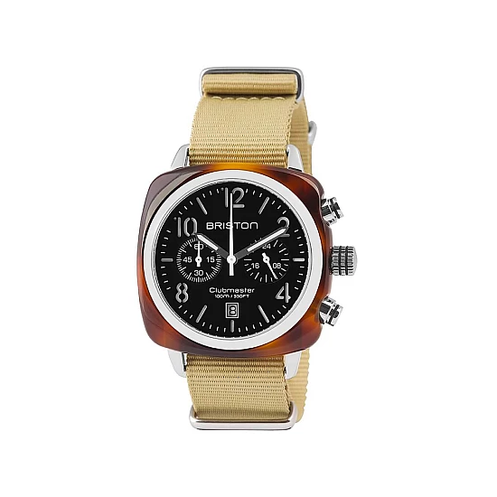Годинник BRISTON Clubmaster Chrono date Steel 40 TORTOISE acetate Black dial Годинник BRISTON Clubmaster Chrono date Steel 40 TORTOISE acetate Black dial