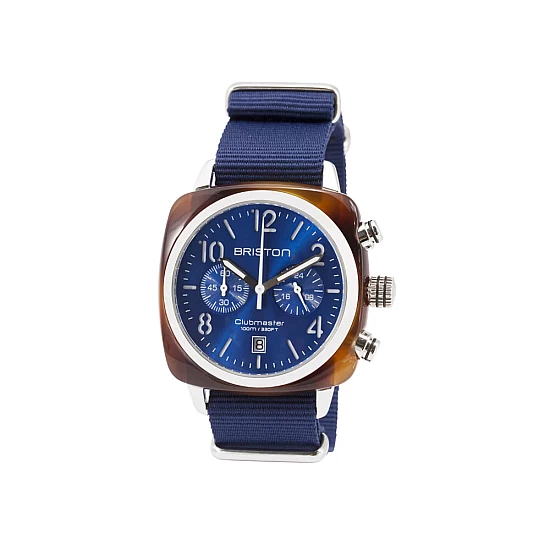 Годинник BRISTON Clubmaster Chrono date Steel 40 TORTOISE acetate Blue sunray dial Годинник BRISTON Clubmaster Chrono date Steel 40 TORTOISE acetate Blue sunray dial