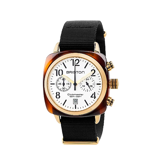 Годинник BRISTON Clubmaster Chrono date Yellow Gold PVD 40 TORTOISE acetate white Годинник BRISTON Clubmaster Chrono date Yellow Gold PVD 40 TORTOISE acetate white