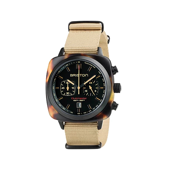 Годинник BRISTON Clubmaster Chrono date SPORT 42 Black PVD SAFARI TORTOISE Годинник BRISTON Clubmaster Chrono date SPORT 42 Black PVD SAFARI TORTOISE