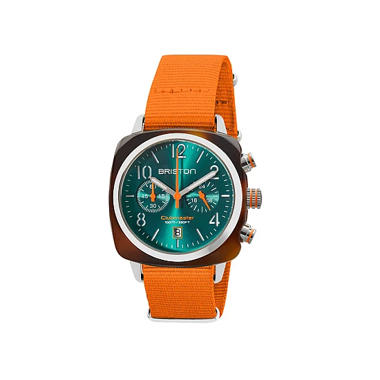 Годинник BRISTON Clubmaster Chrono date Steel 40 TORTOISE acetate EM dial&orange Годинник BRISTON Clubmaster Chrono date Steel 40 TORTOISE acetate EM dial&orange