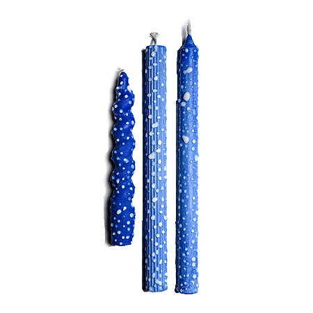 Dotted Taper Candles - Blue, Full Set of 3 Fire Rabbit