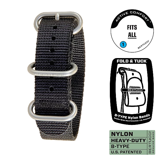 Ремінець BERTUCCI 3/4 B-TYPE Heavy-Duty DX3 Nylon Webbing Band - Black with Matte Stainless Steel Hardware 00244 Ремінець BERTUCCI 3/4 B-TYPE Heavy-Duty DX3 Nylon Webbing Band - Black with Matte Stainless Steel Hardware 00244