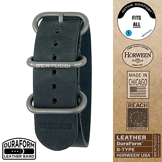 Ремінець BERTUCCI 7/8 - 22mm - DuraForm Slate Black Horween Leather Band w/matte hardware Ремінець BERTUCCI 7/8 - 22mm - DuraForm Slate Black Horween Leather Band w/matte hardware