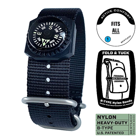 Ремінець BERTUCCI 7/8 - 22 mm B-Type Nylon Band - Black w/Compass Ремінець BERTUCCI 7/8 - 22 mm B-Type Nylon Band - Black w/Compass