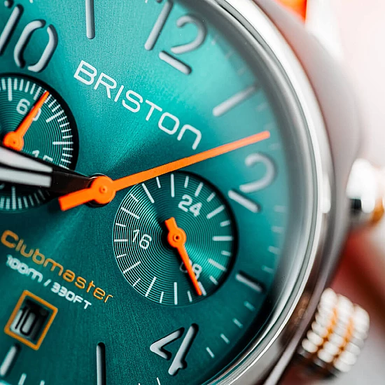 Годинник BRISTON Clubmaster Chrono date Steel 40 TORTOISE acetate EM dial&orange Годинник BRISTON Clubmaster Chrono date Steel 40 TORTOISE acetate EM dial&orange