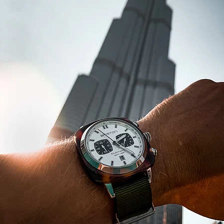 Годинник BRISTON Clubmaster Chrono date SPORT 42 TORTOISE acetate white dial