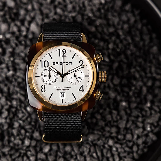 Годинник BRISTON Clubmaster Chrono date Yellow Gold PVD 40 TORTOISE acetate white Годинник BRISTON Clubmaster Chrono date Yellow Gold PVD 40 TORTOISE acetate white